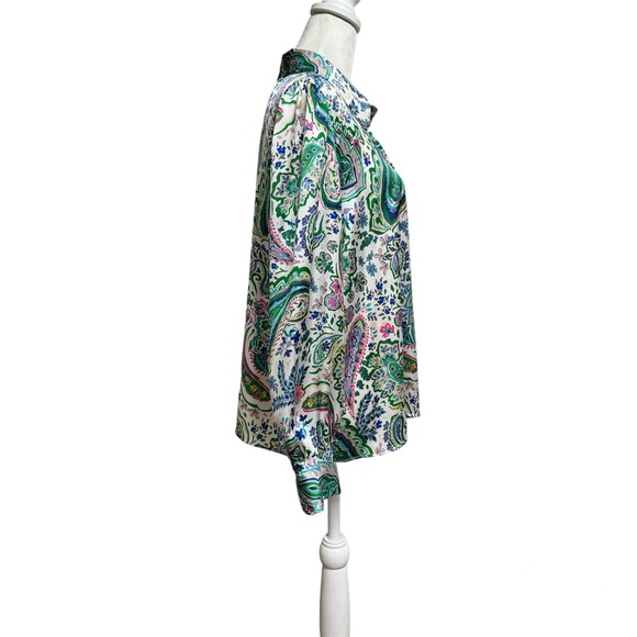 Zara Satin Effect Long Sleeve Paisley Button Up Collared Dress Shirt - Picture 3 of 5